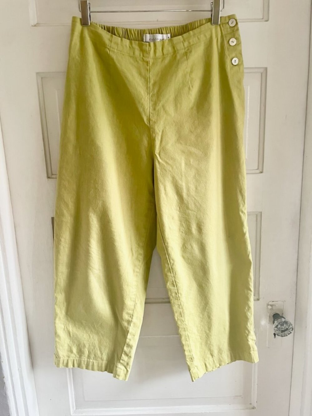 Cut Loose Comfy Chartreuse Linen & Cotton Lagenlook Cropped Pants M